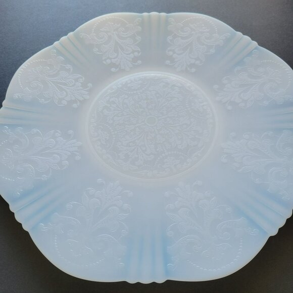 MacBeth-Evans White Opalescent Depression Glass Chop Plate c.1930-36, Embossed - Picture 3 of 10